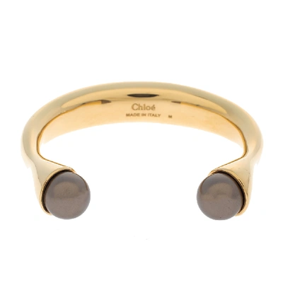 Pre-owned Chloé Darcey Swarovski Pearls Gold Tone Open Cuff Bracelet M