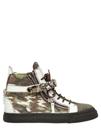 Giuseppe Zanotti 20mm Embossed Leather High Top Sneakers In Multicolor