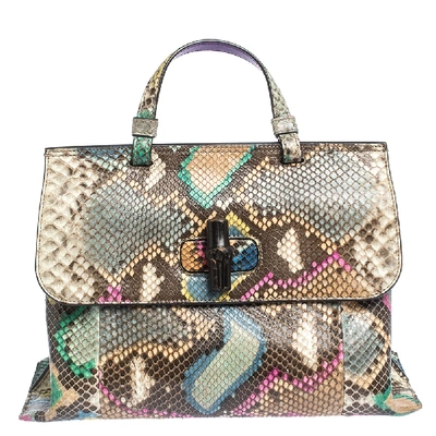 Pre-owned Gucci Multicolor Python Medium Bamboo Daily Top Handle Bag