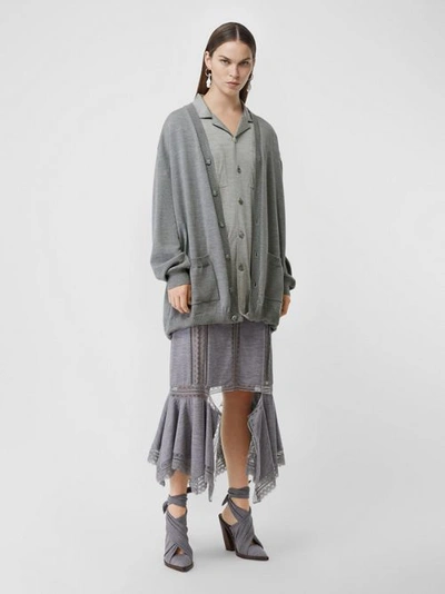 Shop Burberry Wool Cardigan Detail Silk Jersey Shirt