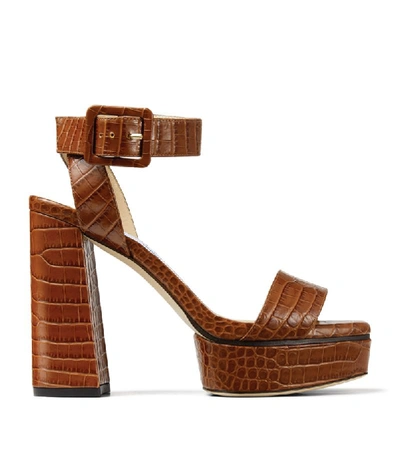 Shop Jimmy Choo Jax 115 Croc-embossed Leather Sandals