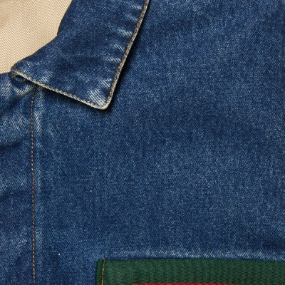 Shop Gucci Washed Denim Jacket With Web In Blue