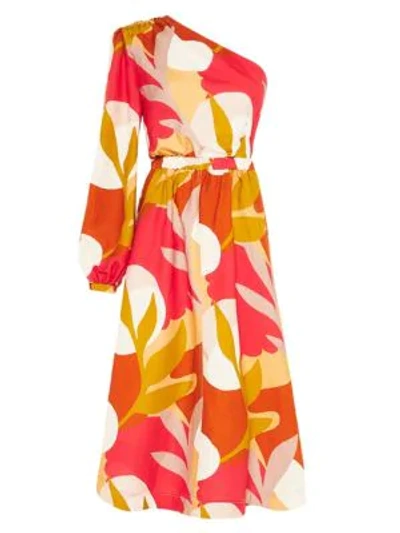 Shop Rebecca Vallance Sangria One-sleeve Midi Dress In Multi