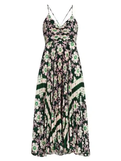 Shop A.l.c Gemini Printed Tie-back Midi Dress In Green Pink