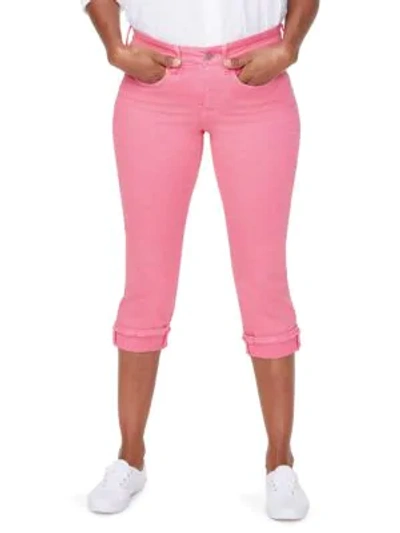 Shop Nydj Marilyn Mid-rise Straight Leg Crop Frayed Cuffed Jeans In Pink Flamingo