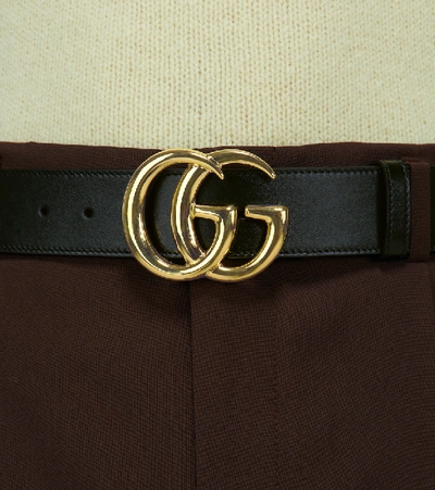 Gucci Black Gg Marmont Belt With Gg Buckle Men In Black