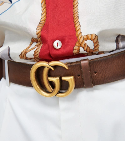 Shop Gucci Leather Belt With Double-g Buckle In Brown