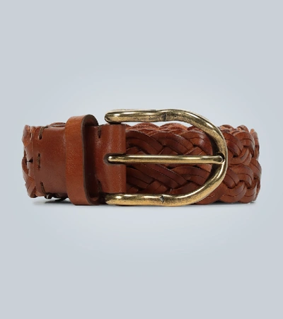 Shop Brunello Cucinelli Woven Leather Belt In Brown