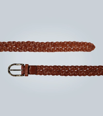 Shop Brunello Cucinelli Woven Leather Belt In Brown