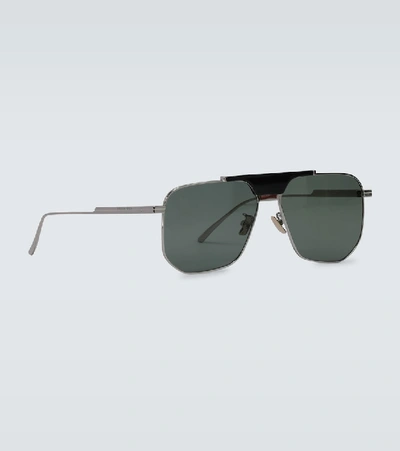 Shop Bottega Veneta Metal Frame Aviator Sunglasses In Metallic