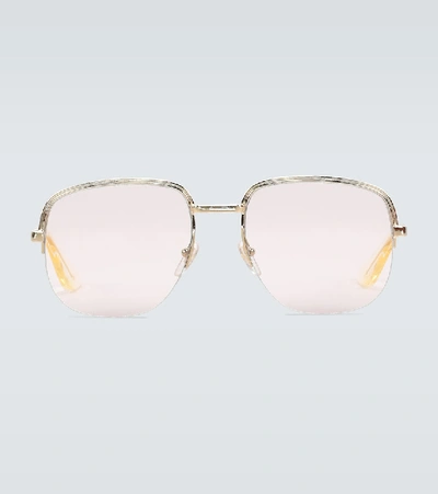 Shop Gucci Square Frame Metal Glasses In Gold