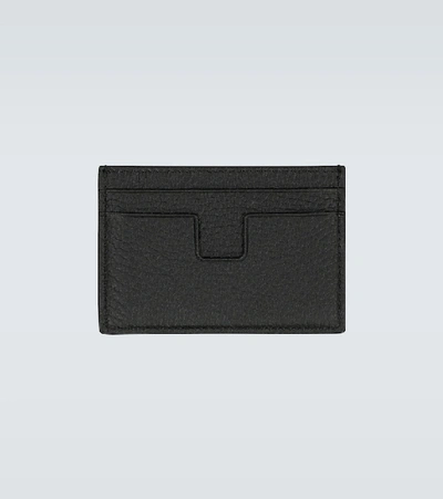 Tom Ford Soft Grain Leather T Line Classic Card Holder In Black