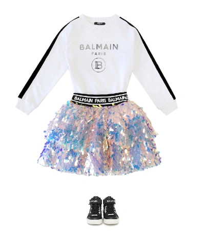 Shop Balmain Logo Embellished Skirt In Multicoloured