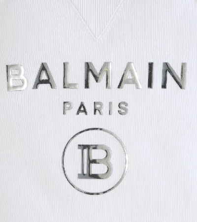 Shop Balmain Logo Cotton Sweatshirt In White