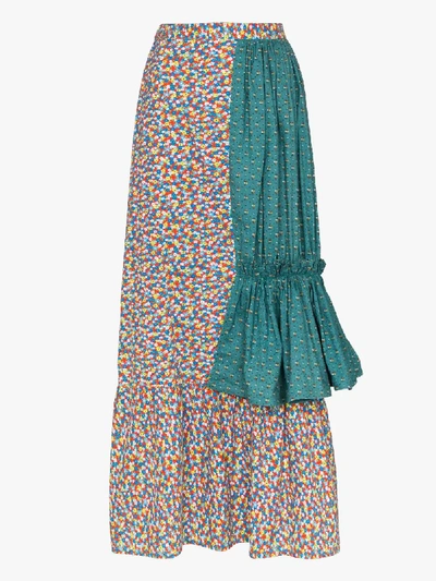 Shop Rentrayage Tiered Patchwork Prairie Skirt In Multicolour