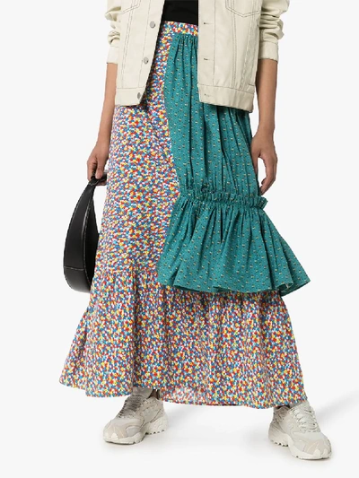 Shop Rentrayage Tiered Patchwork Prairie Skirt In Multicolour