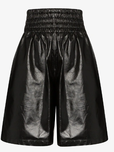 Bottega Veneta Shirred Leather Shorts In Black