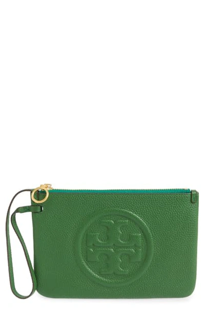 Shop Tory Burch Perry Leather Wristlet In Arugula