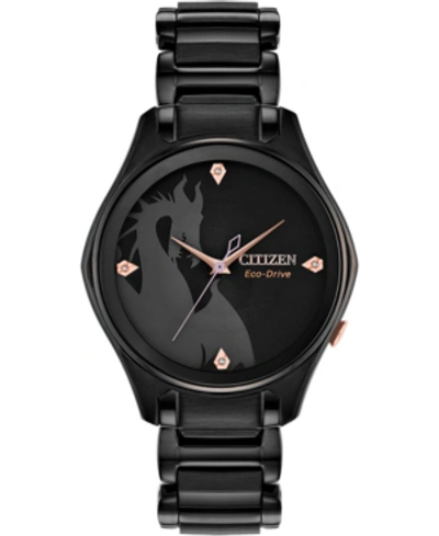 Shop Citizen Disney By  Maleficent Diamond-accent Black Stainless Steel Bracelet Watch 34mm