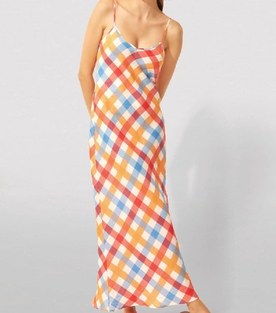 Shop Solid & Striped Check Linen Column Dress In Multi