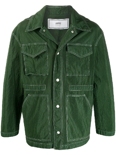 Shop Ami Alexandre Mattiussi Patch Pockets Parka In Green