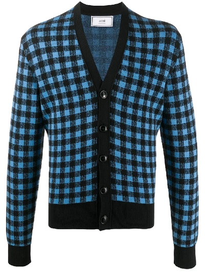 Shop Ami Alexandre Mattiussi Check Print Cardigan In Blue