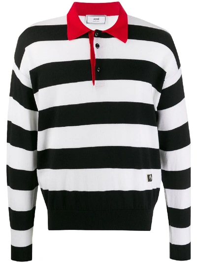 Shop Ami Alexandre Mattiussi Rugby Striped Polo Shirt In Black