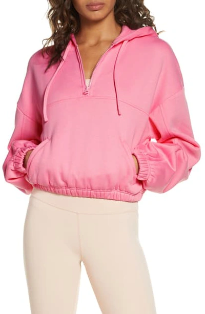 Shop Alo Yoga Stadium Quarter Zip Hoodie In Macaron Pink