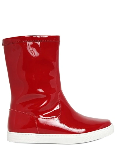 Jil Sander 10mm Patent Leather Sneaker Boots In White