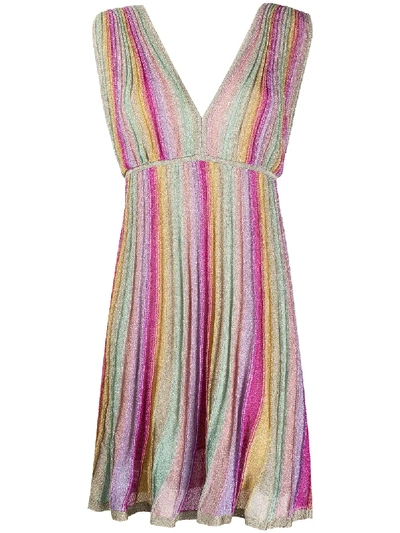 Shop M Missoni Pleated Striped Metallic Dress In Pink