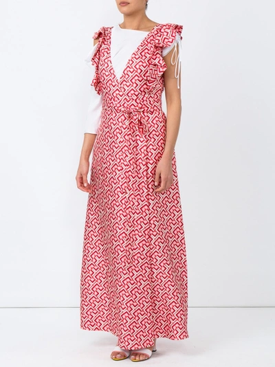 Shop Ladoublej Wedding Guest Domino-print Cotton Dress Red