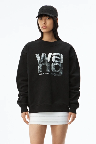 Shop Alexander Wang Graphic Crewneck Sweatshirt In Black