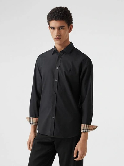 Burberry Sherwood Monogram Motif Fit Stretch Poplin Shirt Black | ModeSens