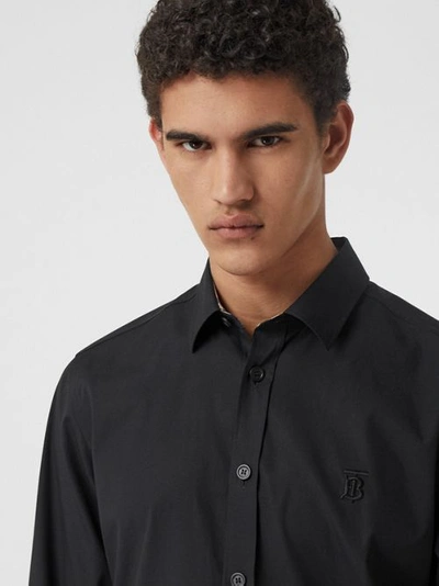 Shop Burberry Stretch Cotton Shirt In Black