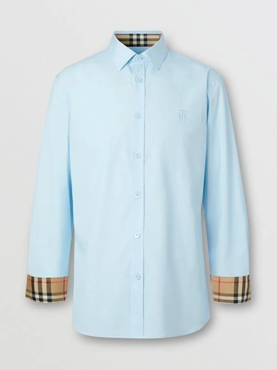 Shop Burberry Slim Fit Monogram Motif Stretch Cotton Popl In Pale Blue