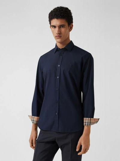 Shop Burberry Stretch Cotton Shirt In Navy