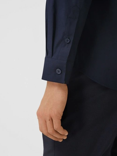 Shop Burberry Stretch Cotton Shirt In Navy