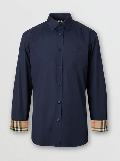 Shop Burberry Stretch Cotton Shirt In Navy