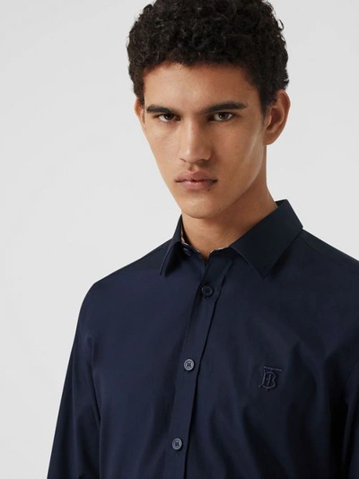 Shop Burberry Stretch Cotton Shirt In Navy