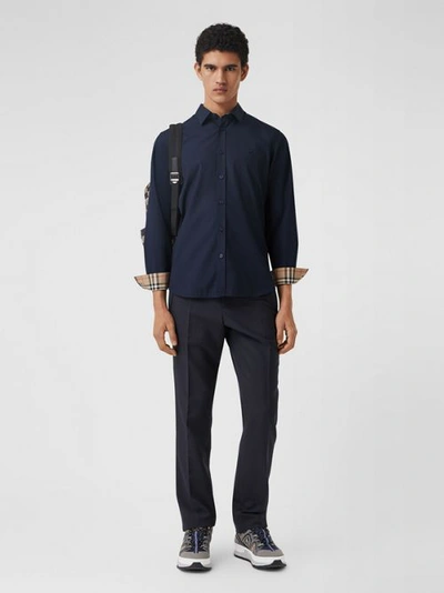 Shop Burberry Stretch Cotton Shirt In Navy