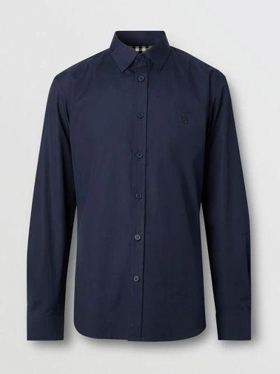 Shop Burberry Stretch Cotton Shirt In Navy