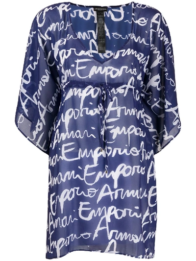 Shop Emporio Armani Printed Beach Dress In Blue
