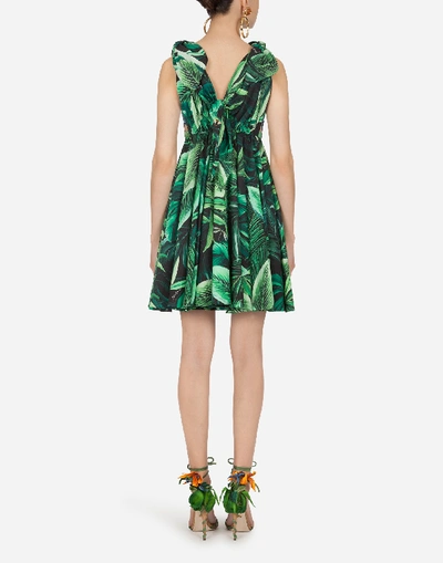 Shop Dolce & Gabbana Short Poplin Dress With Leaf Print In Floral Print