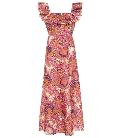 Shop Zimmermann Carnaby Floral Linen Dress In Pink