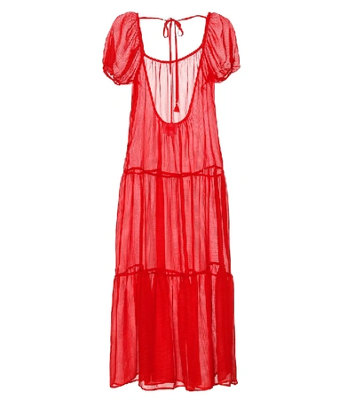 Shop Solid & Striped Sheer Midi Dress In Red