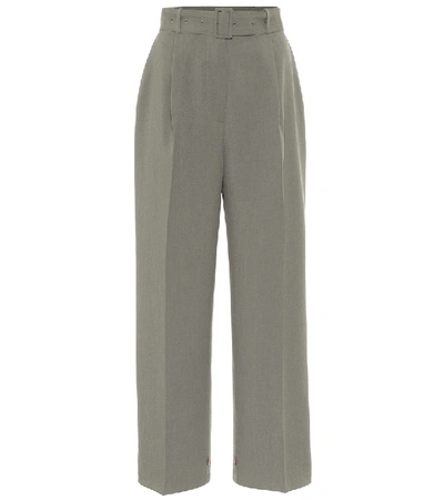 Shop The Frankie Shop Elvira Crêpe High-rise Button-cuff Pants In Green