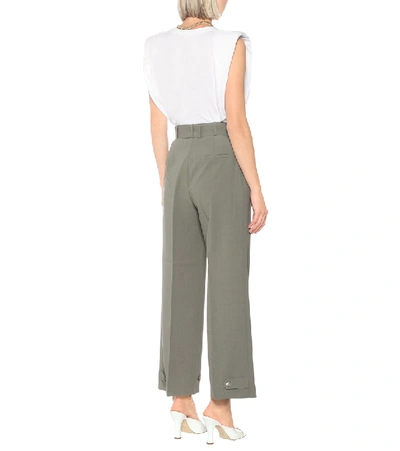 Shop The Frankie Shop Elvira Crêpe High-rise Button-cuff Pants In Green