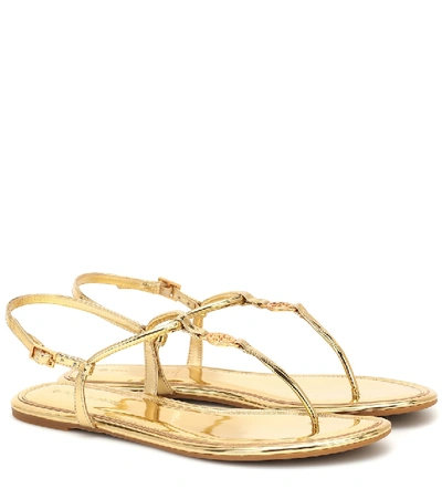 Shop Tory Burch Emmy Patent Leather Thong Sandals In Gold