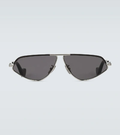 Shop Loewe Leather Geometric Sunglasses In Metallic