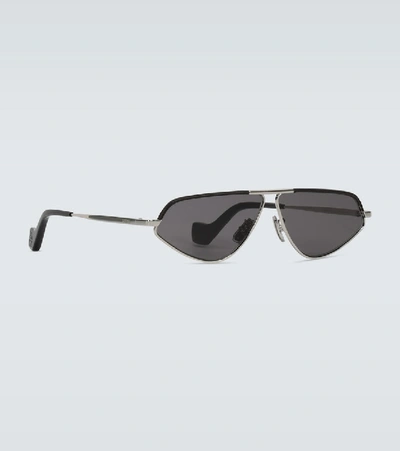 Shop Loewe Leather Geometric Sunglasses In Metallic
